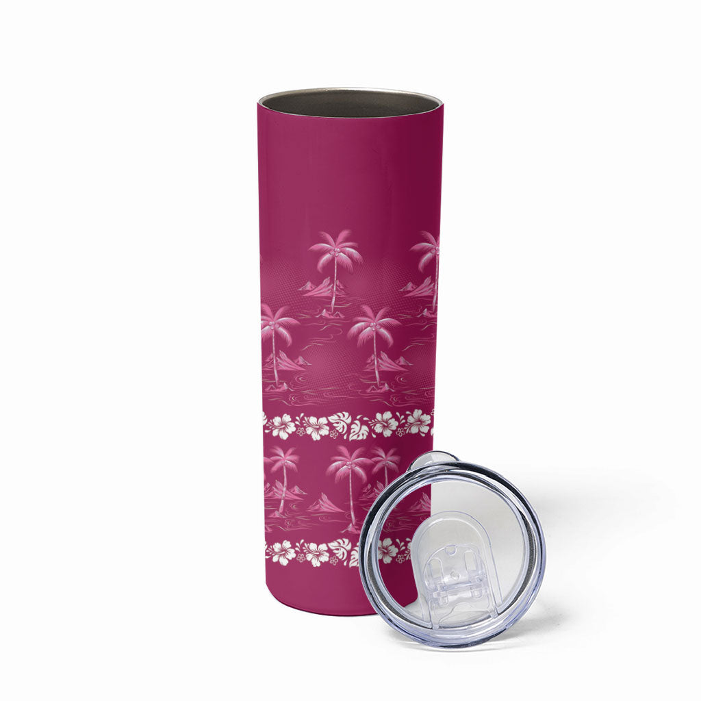 Pink Hawaii Palm Tree Hibiscus Skinny Tumbler Fantasy Summer Vibe LT01 - Polynesian Pride