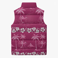 Pink Hawaii Palm Tree Hibiscus Sleeveless Puffer Jacket Fantasy Summer Vibe LT01 - Polynesian Pride