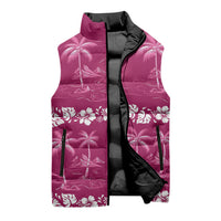 Pink Hawaii Palm Tree Hibiscus Sleeveless Puffer Jacket Fantasy Summer Vibe LT01 - Polynesian Pride