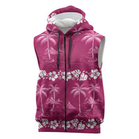 Pink Hawaii Palm Tree Hibiscus Sleeveless Zip Hoodie Fantasy Summer Vibe LT01 Pink - Polynesian Pride