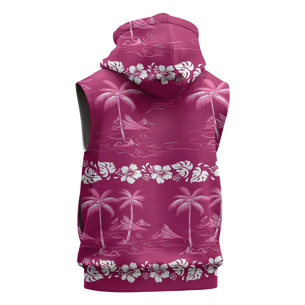 Pink Hawaii Palm Tree Hibiscus Sleeveless Zip Hoodie Fantasy Summer Vibe LT01 - Polynesian Pride