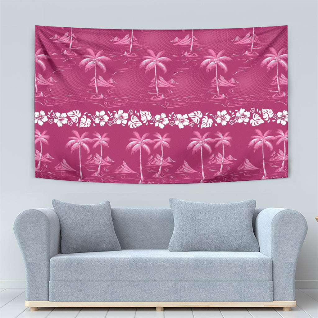 Pink Hawaii Palm Tree Hibiscus Tapestry Fantasy Summer Vibe LT01 - Polynesian Pride