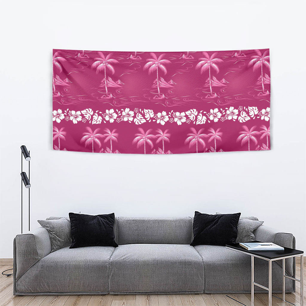 Pink Hawaii Palm Tree Hibiscus Tapestry Fantasy Summer Vibe LT01 - Polynesian Pride