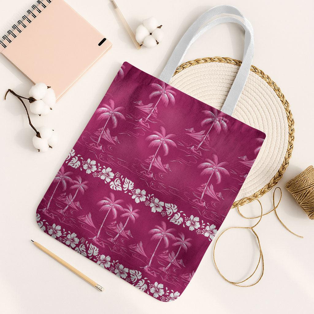Pink Hawaii Palm Tree Hibiscus Tote Bag Fantasy Summer Vibe LT01 White Strap One Size Pink - Polynesian Pride