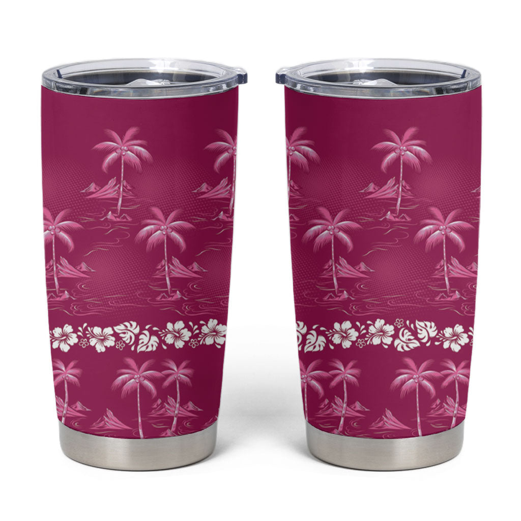 Pink Hawaii Palm Tree Hibiscus Tumbler Cup Fantasy Summer Vibe LT01 Pink - Polynesian Pride