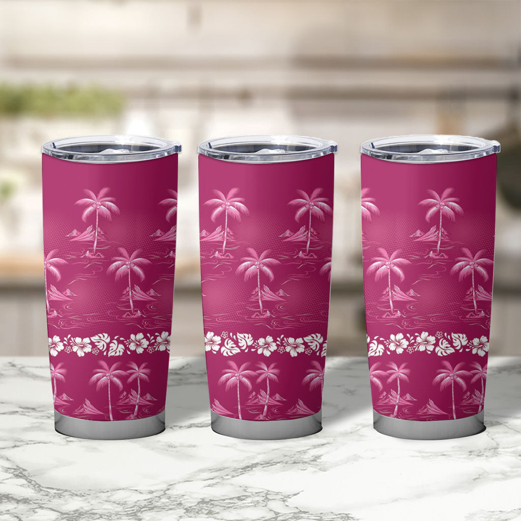 Pink Hawaii Palm Tree Hibiscus Tumbler Cup Fantasy Summer Vibe LT01 - Polynesian Pride