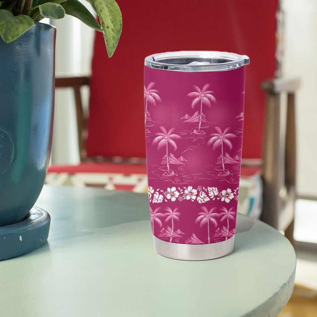 Pink Hawaii Palm Tree Hibiscus Tumbler Cup Fantasy Summer Vibe LT01 - Polynesian Pride
