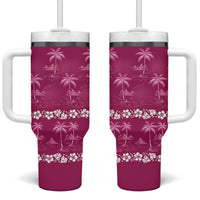 Pink Hawaii Palm Tree Hibiscus Tumbler With Handle Fantasy Summer Vibe LT01 One Size: 40 oz Pink - Polynesian Pride