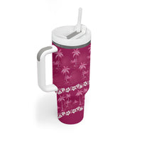 Pink Hawaii Palm Tree Hibiscus Tumbler With Handle Fantasy Summer Vibe LT01 - Polynesian Pride
