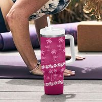 Pink Hawaii Palm Tree Hibiscus Tumbler With Handle Fantasy Summer Vibe LT01 - Polynesian Pride