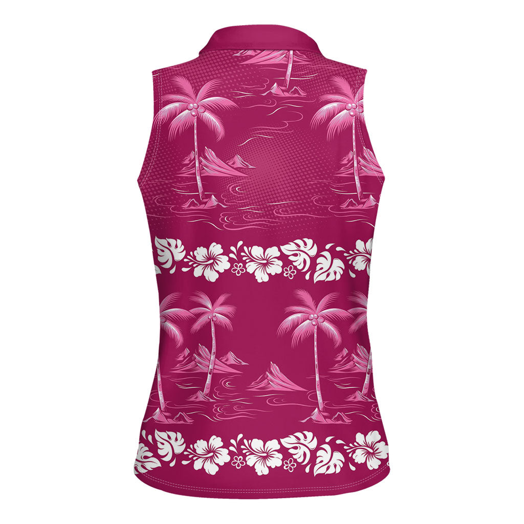 Pink Hawaii Palm Tree Hibiscus Women Sleeveless Polo Shirt Fantasy Summer Vibe LT01 - Polynesian Pride
