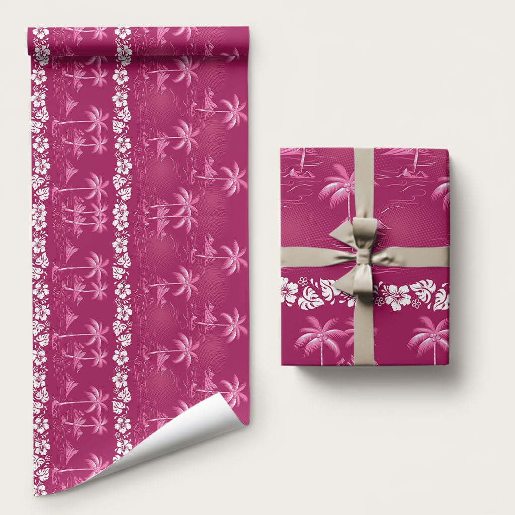 Pink Hawaii Palm Tree Hibiscus Wrapping Paper Fantasy Summer Vibe LT01 58" × 23" Pink - Polynesian Pride
