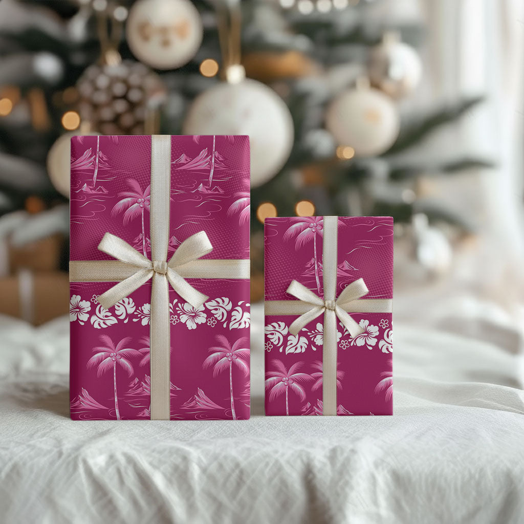 Pink Hawaii Palm Tree Hibiscus Wrapping Paper Fantasy Summer Vibe LT01 - Polynesian Pride