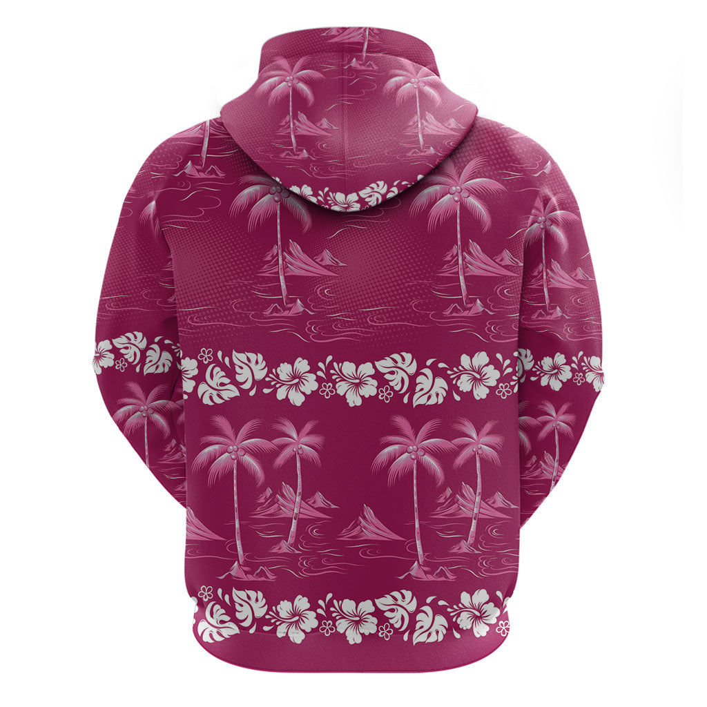 Pink Hawaii Palm Tree Hibiscus Zip Hoodie Fantasy Summer Vibe LT01 - Polynesian Pride