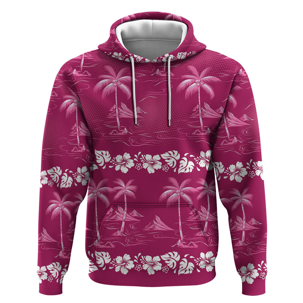 Pink Hawaii Palm Tree Hibiscus Zip Hoodie Fantasy Summer Vibe LT01 Pullover Hoodie Pink - Polynesian Pride