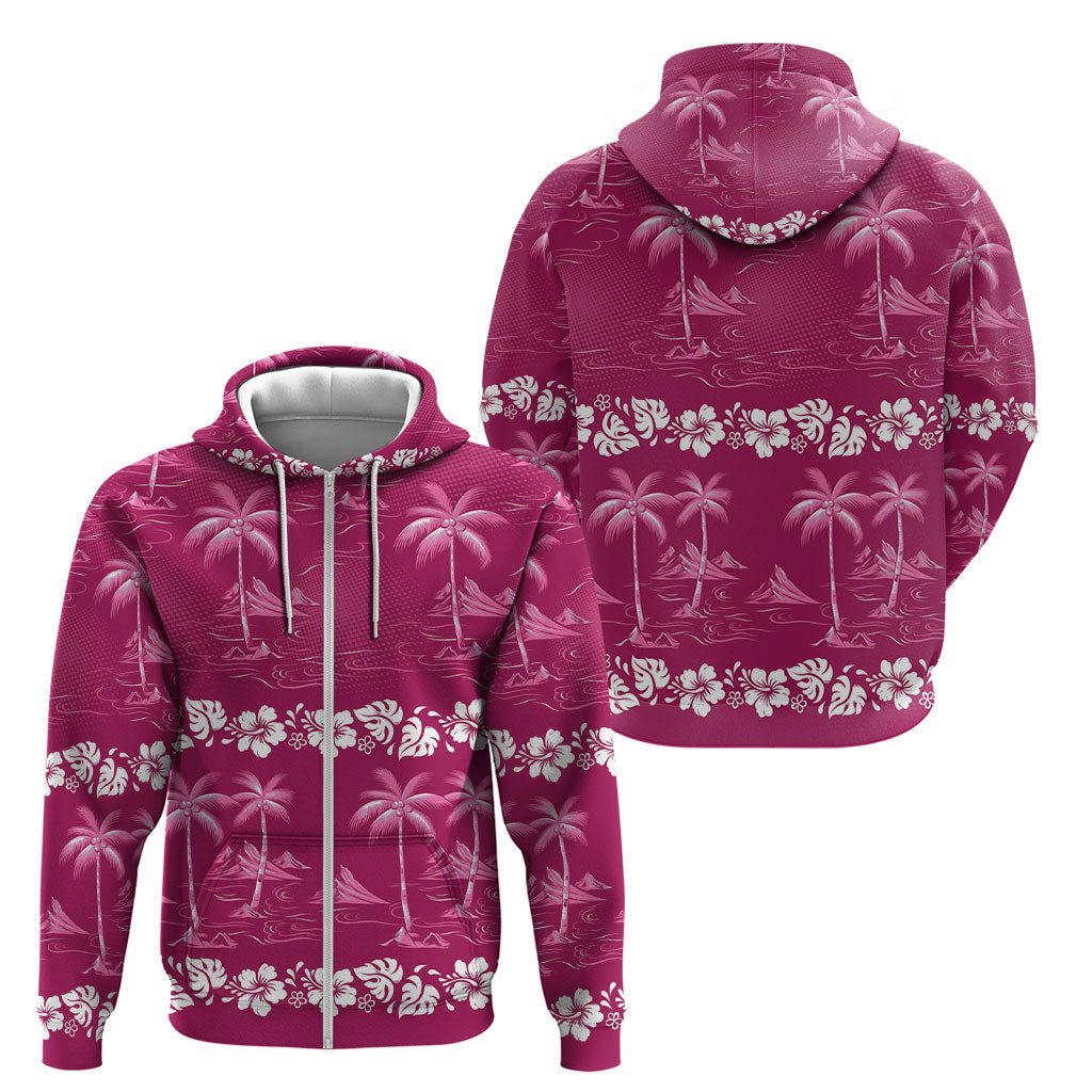 Pink Hawaii Palm Tree Hibiscus Zip Hoodie Fantasy Summer Vibe LT01 - Polynesian Pride