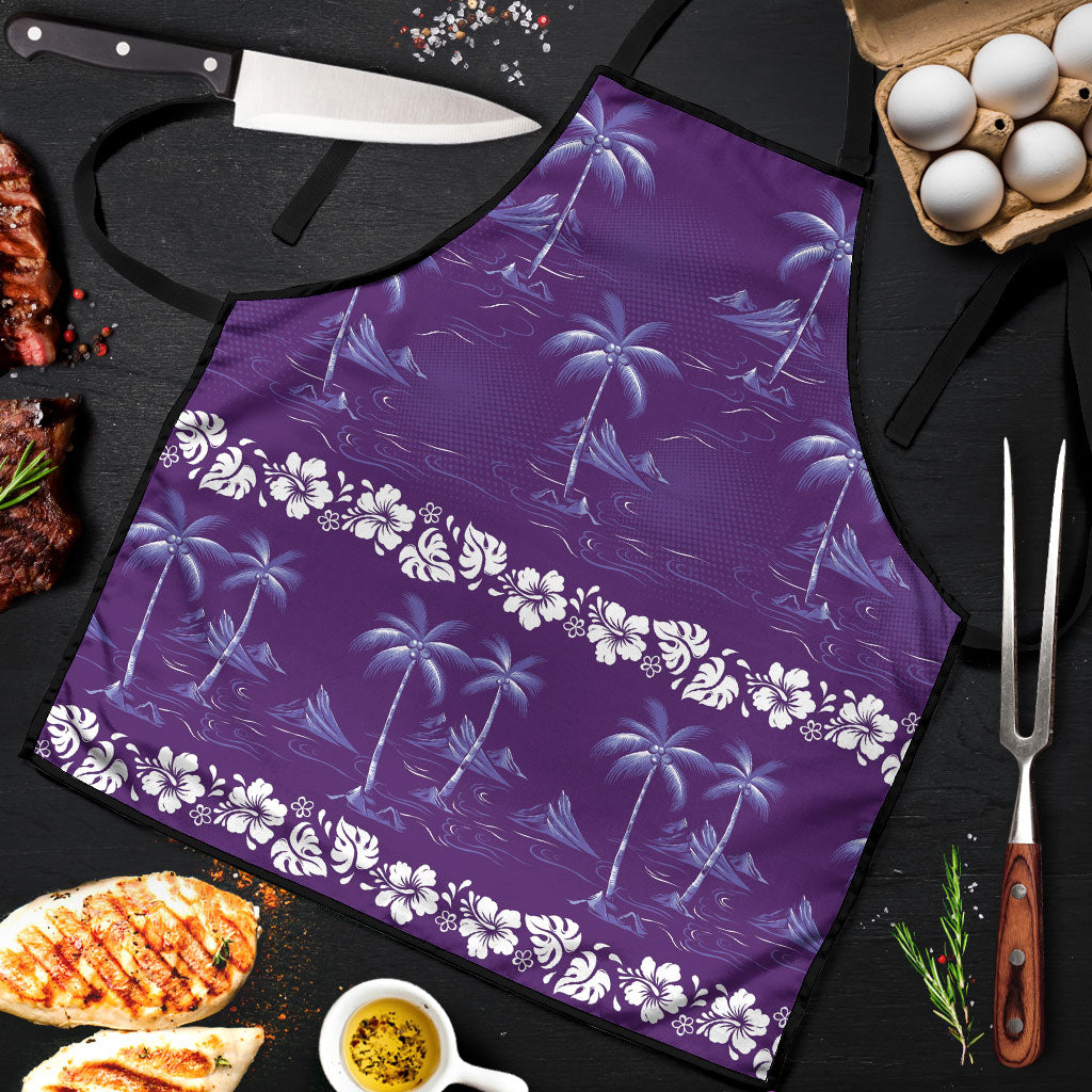 Purple Hawaii Palm Tree Hibiscus Apron Fantasy Summer Vibe LT01 Purple - Polynesian Pride