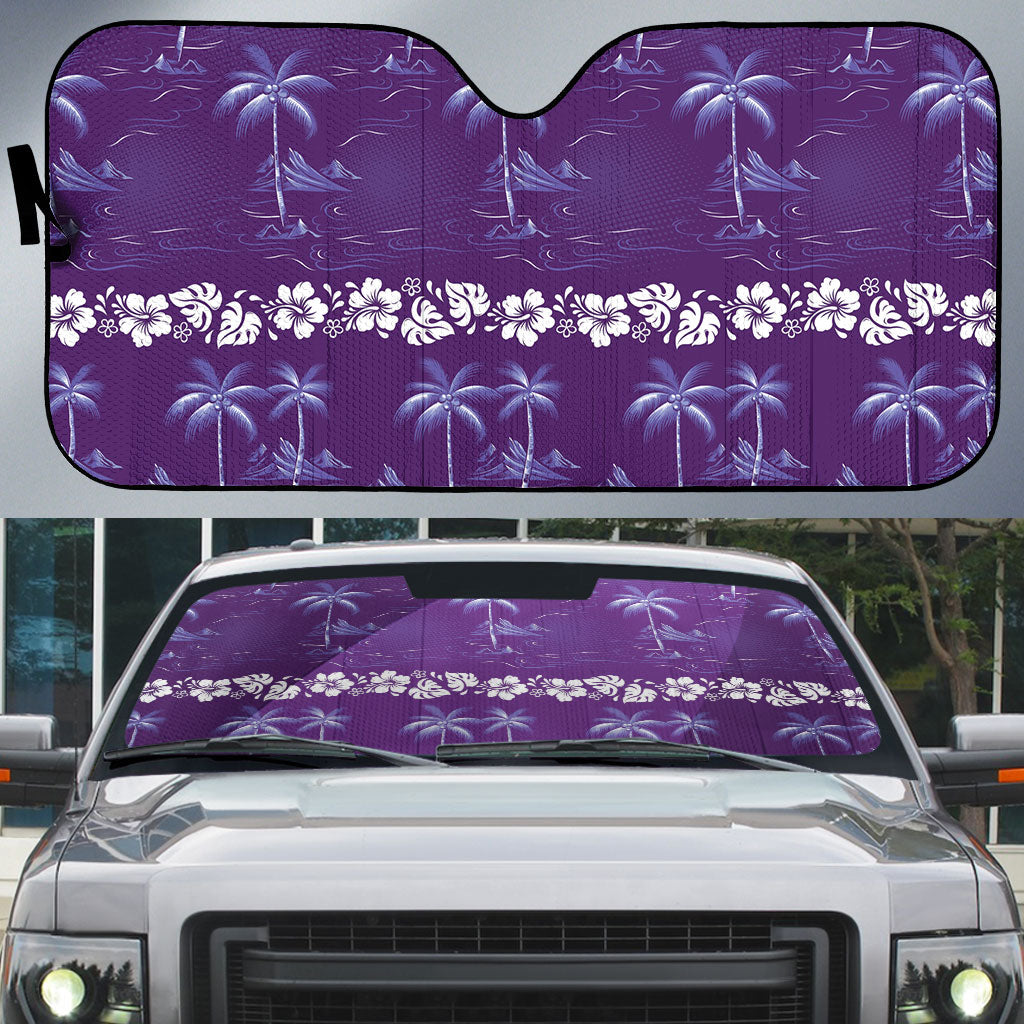 Purple Hawaii Palm Tree Hibiscus Auto Sun Shade Fantasy Summer Vibe LT01 Purple - Polynesian Pride