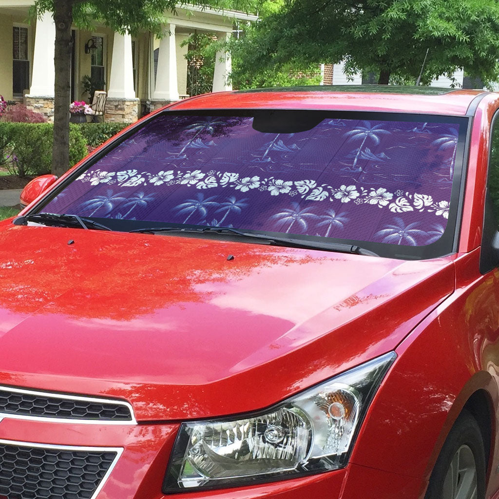 Purple Hawaii Palm Tree Hibiscus Auto Sun Shade Fantasy Summer Vibe LT01 - Polynesian Pride