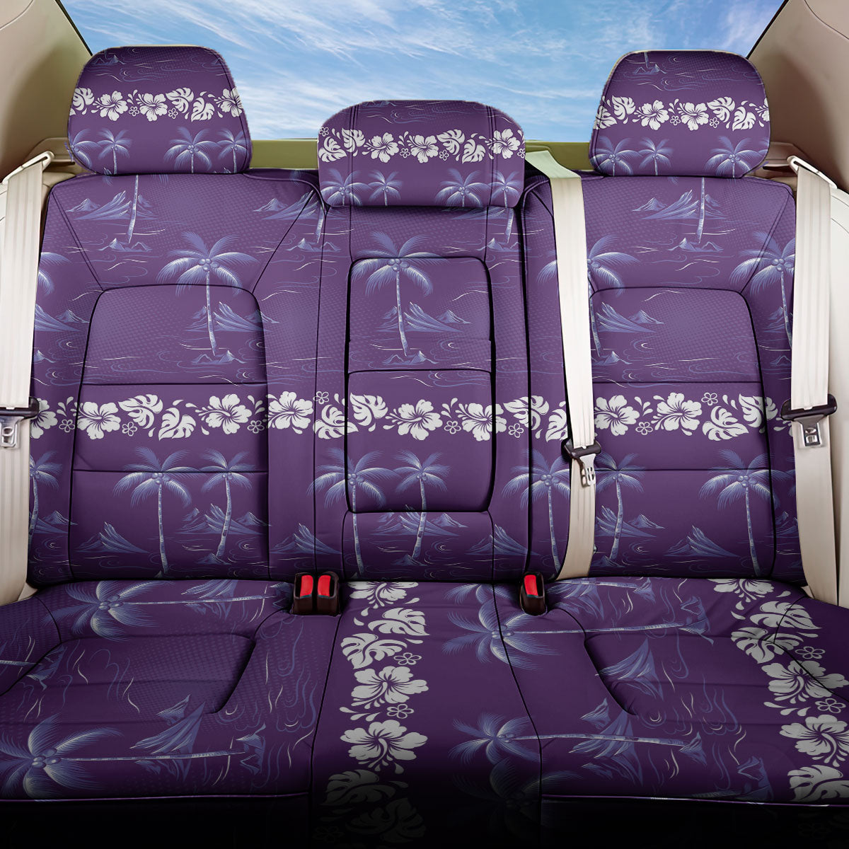 Purple Hawaii Palm Tree Hibiscus Back Car Seat Cover Fantasy Summer Vibe LT01 One Size Purple - Polynesian Pride