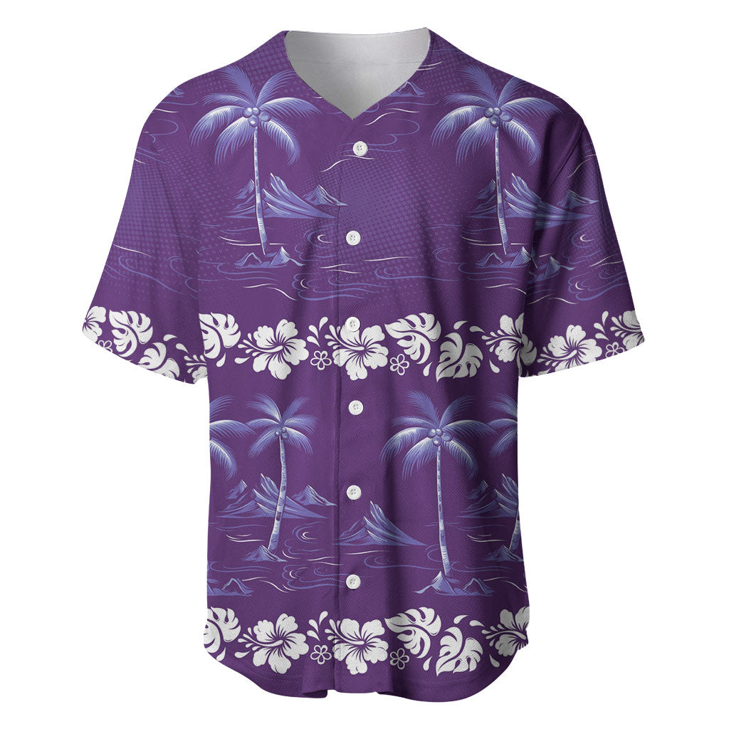 Purple Hawaii Palm Tree Hibiscus Baseball Jersey Fantasy Summer Vibe