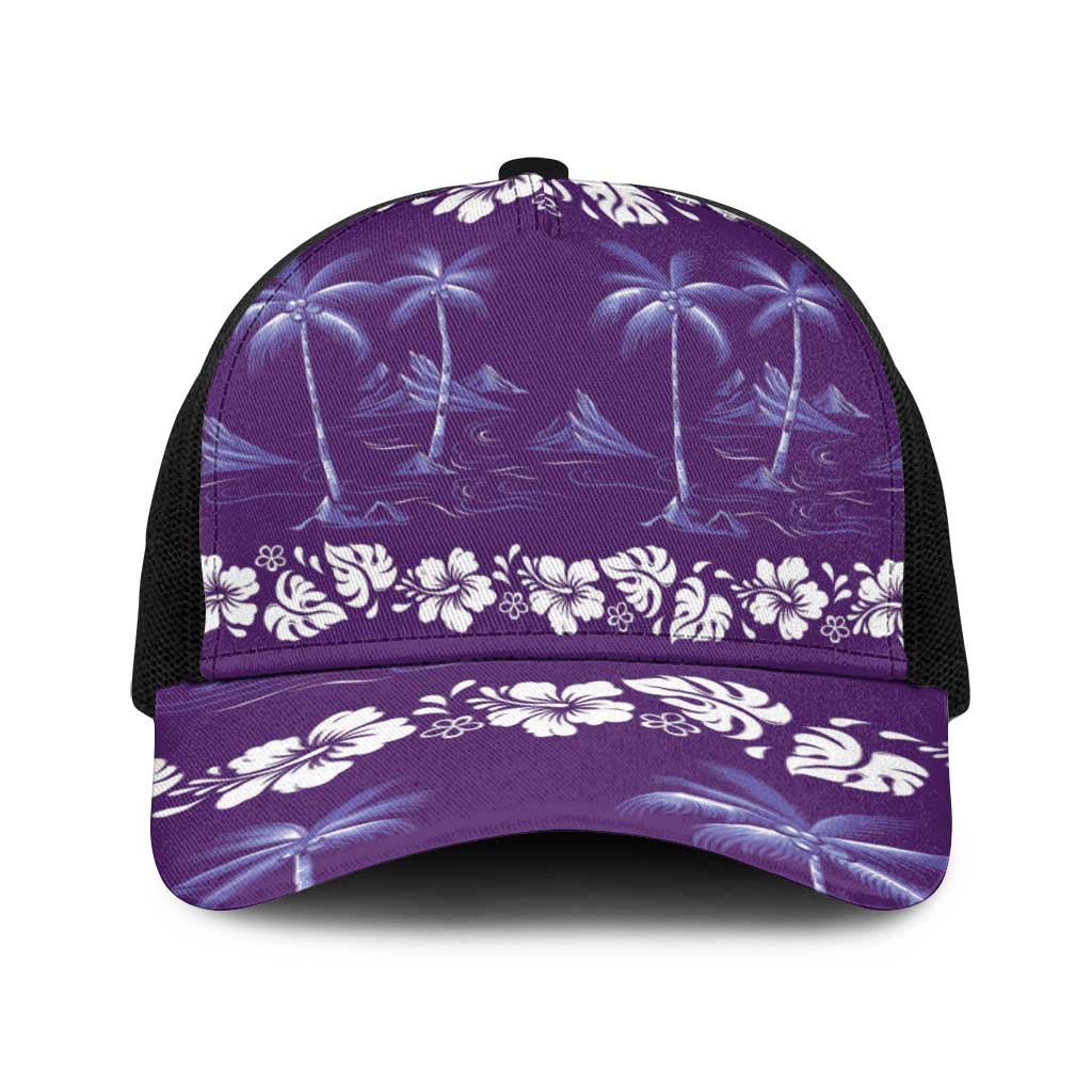 Purple Hawaii Palm Tree Hibiscus Baseball Net Cap Fantasy Summer Vibe