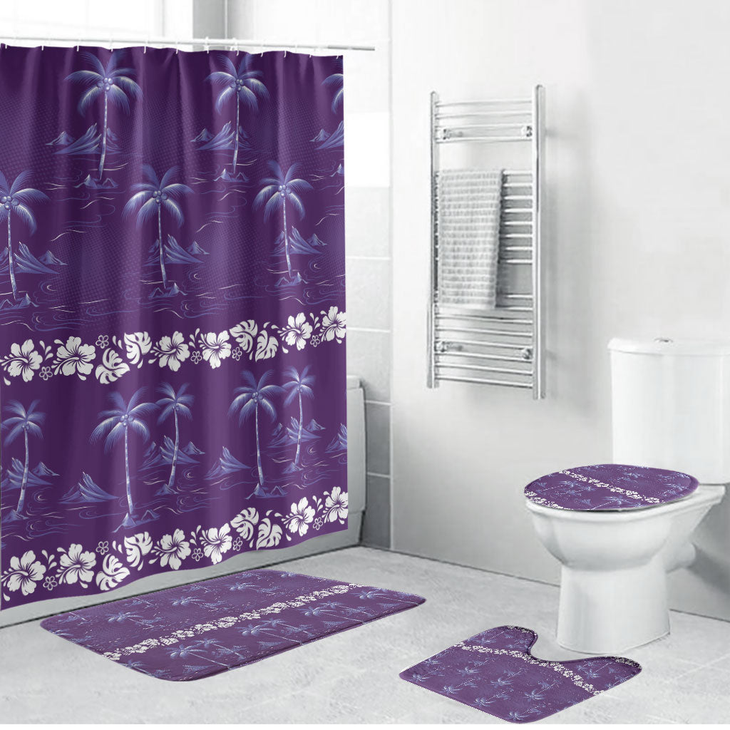 Purple Hawaii Palm Tree Hibiscus Bathroom Set Fantasy Summer Vibe LT01 Bathroom Set (4 pcs) Purple - Polynesian Pride