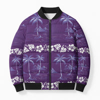 Purple Hawaii Palm Tree Hibiscus Bomber Puffer Jacket Fantasy Summer Vibe LT01 Unisex Purple - Polynesian Pride