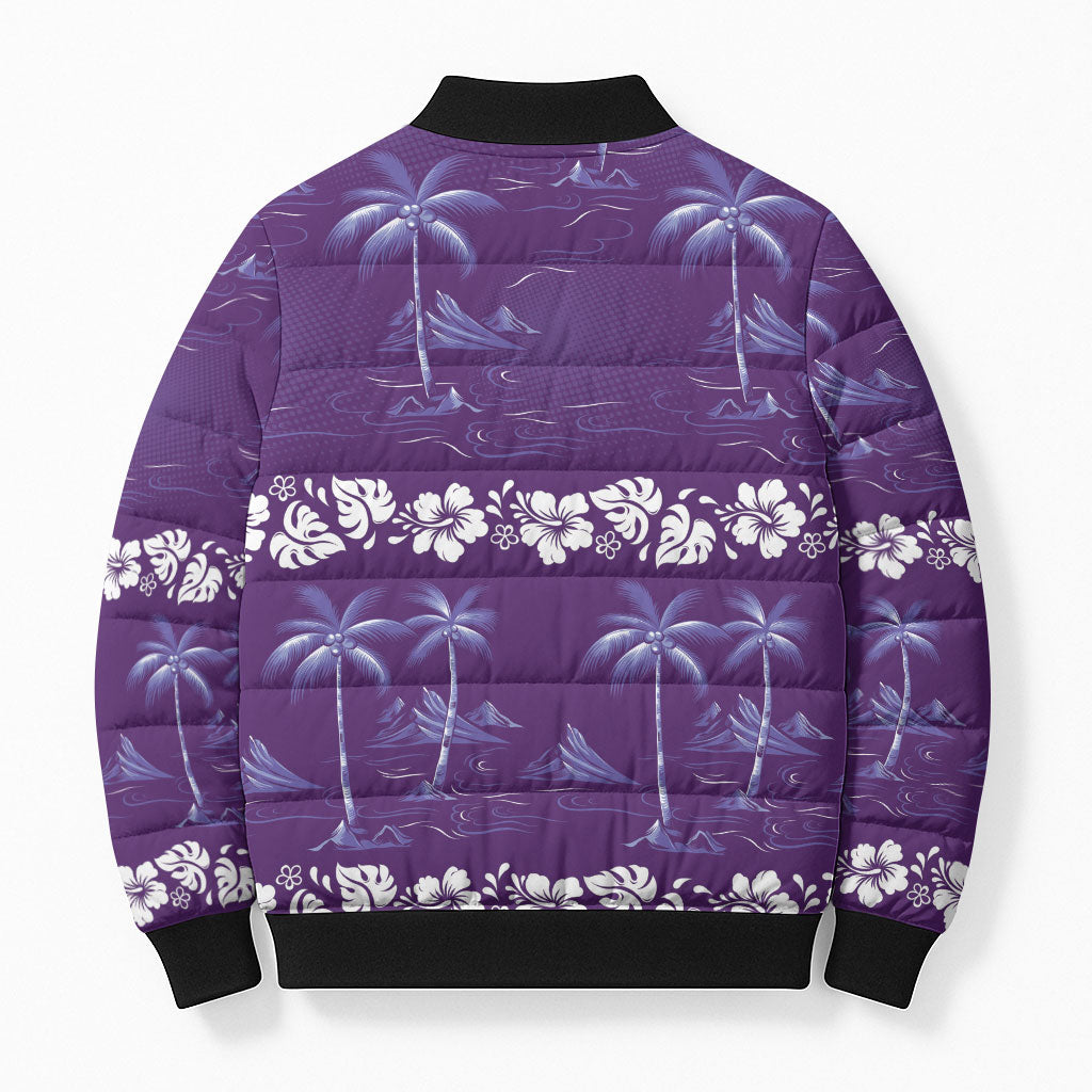 Purple Hawaii Palm Tree Hibiscus Bomber Puffer Jacket Fantasy Summer Vibe LT01 - Polynesian Pride