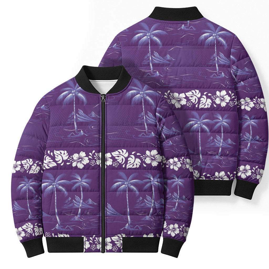 Purple Hawaii Palm Tree Hibiscus Bomber Puffer Jacket Fantasy Summer Vibe LT01 - Polynesian Pride