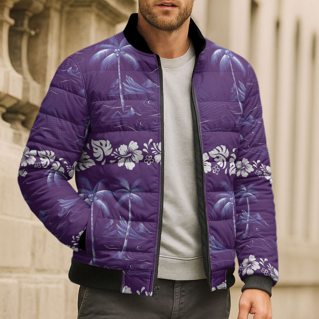 Purple Hawaii Palm Tree Hibiscus Bomber Puffer Jacket Fantasy Summer Vibe LT01 - Polynesian Pride