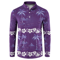 Purple Hawaii Palm Tree Hibiscus Button Sweatshirt Fantasy Summer Vibe LT01 Purple - Polynesian Pride