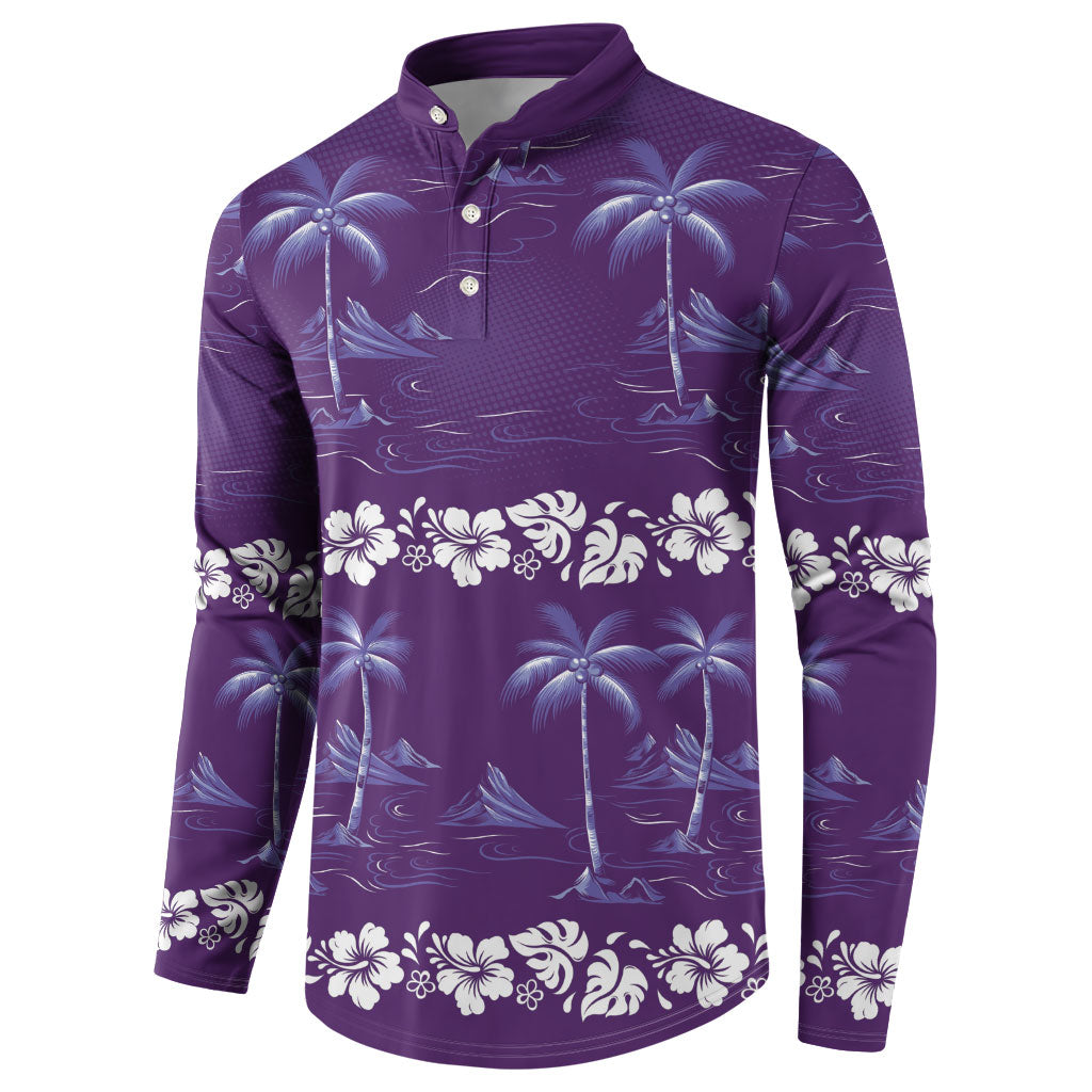 Purple Hawaii Palm Tree Hibiscus Button Sweatshirt Fantasy Summer Vibe LT01 - Polynesian Pride