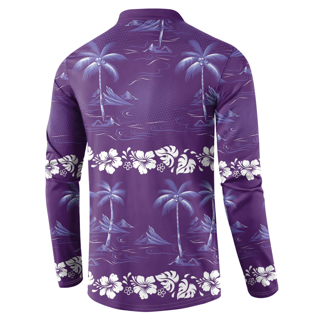 Purple Hawaii Palm Tree Hibiscus Button Sweatshirt Fantasy Summer Vibe LT01 - Polynesian Pride