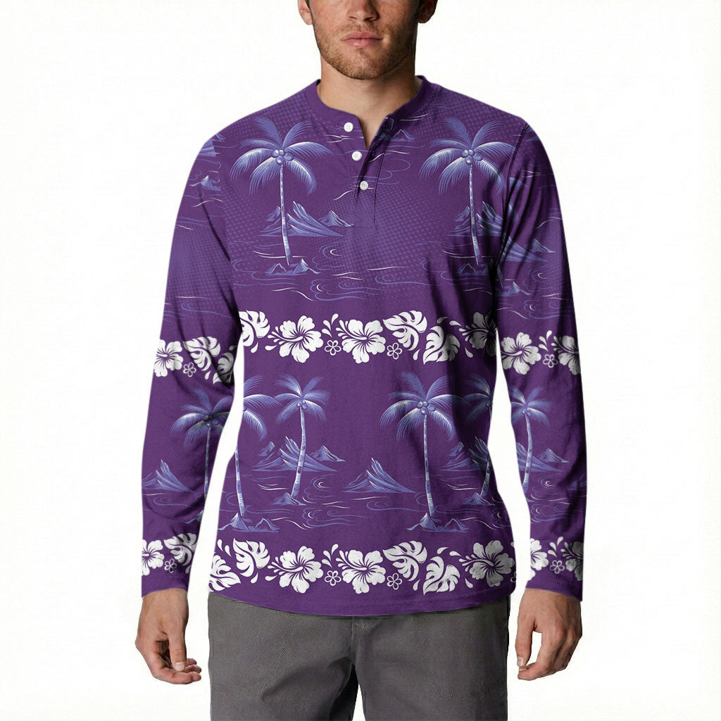 Purple Hawaii Palm Tree Hibiscus Button Sweatshirt Fantasy Summer Vibe LT01 - Polynesian Pride