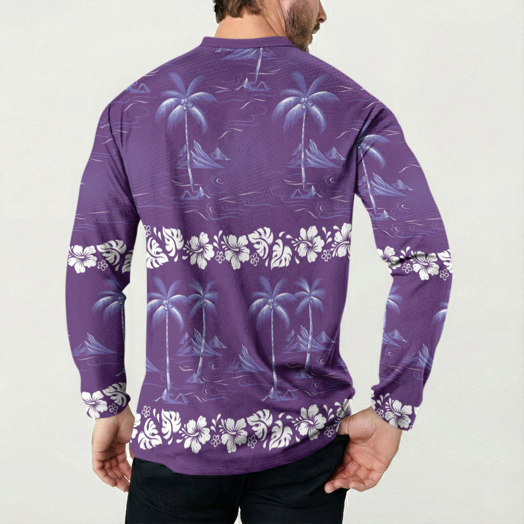 Purple Hawaii Palm Tree Hibiscus Button Sweatshirt Fantasy Summer Vibe LT01 - Polynesian Pride
