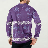 Purple Hawaii Palm Tree Hibiscus Button Sweatshirt Fantasy Summer Vibe LT01 - Polynesian Pride
