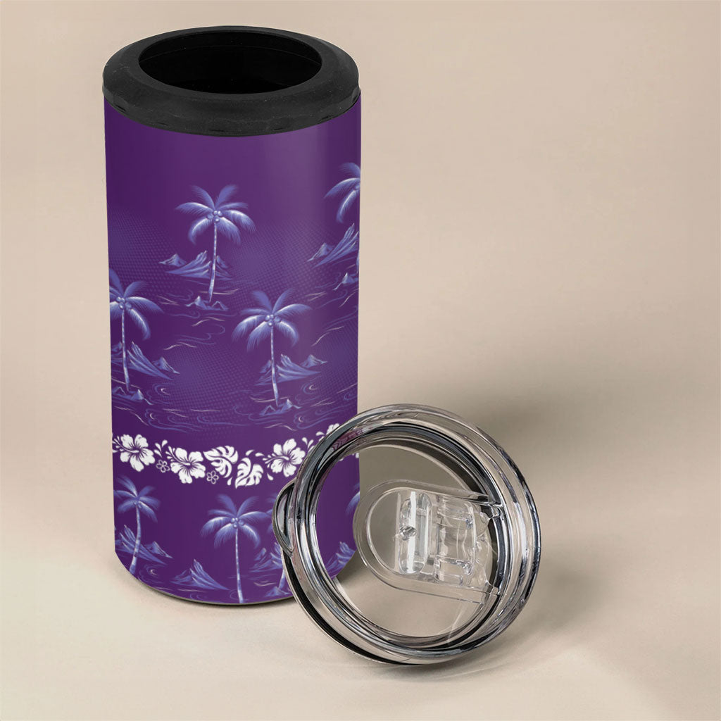 Purple Hawaii Palm Tree Hibiscus 4 in 1 Can Cooler Tumbler Fantasy Summer Vibe LT01 - Polynesian Pride
