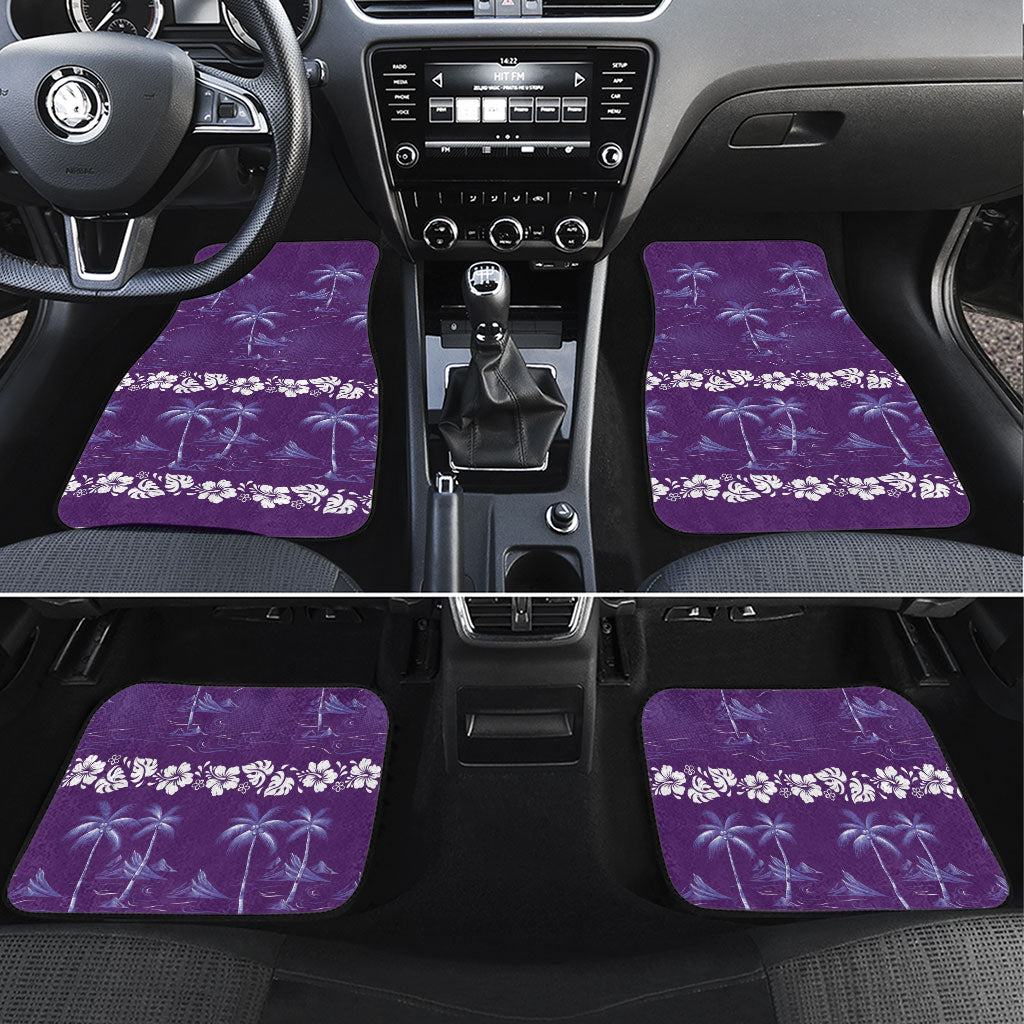 Purple Hawaii Palm Tree Hibiscus Car Mats Fantasy Summer Vibe LT01 Set 4pcs Purple - Polynesian Pride