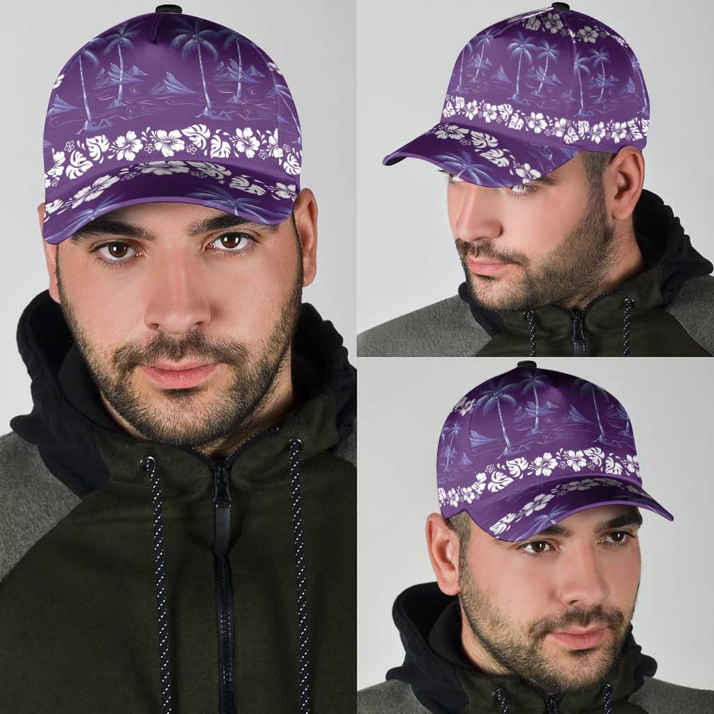 Purple Hawaii Palm Tree Hibiscus Classic Cap Fantasy Summer Vibe LT01 - Polynesian Pride