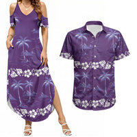 Purple Hawaii Palm Tree Hibiscus Couples Matching Summer Maxi Dress and Hawaiian Shirt Fantasy Summer Vibe LT01 Purple - Polynesian Pride