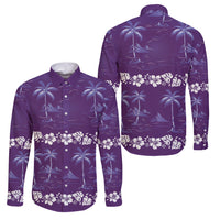 Purple Hawaii Palm Tree Hibiscus Family Matching Long Sleeve Bodycon Dress and Hawaiian Shirt Fantasy Summer Vibe LT01 Dad's Shirt - Long Sleeve Purple - Polynesian Pride