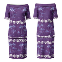 Purple Hawaii Palm Tree Hibiscus Family Matching Puletasi and Hawaiian Shirt Fantasy Summer Vibe