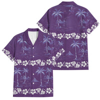Purple Hawaii Palm Tree Hibiscus Family Matching Short Sleeve Bodycon Dress and Hawaiian Shirt Fantasy Summer Vibe LT01 Dad's Shirt - Short Sleeve Purple - Polynesian Pride