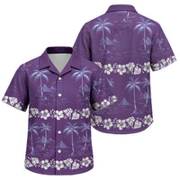 Purple Hawaii Palm Tree Hibiscus Family Matching Short Sleeve Bodycon Dress and Hawaiian Shirt Fantasy Summer Vibe LT01 Son's Shirt Purple - Polynesian Pride