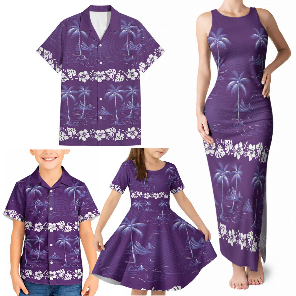 Purple Hawaii Palm Tree Hibiscus Family Matching Tank Maxi Dress and Hawaiian Shirt Fantasy Summer Vibe LT01 - Polynesian Pride