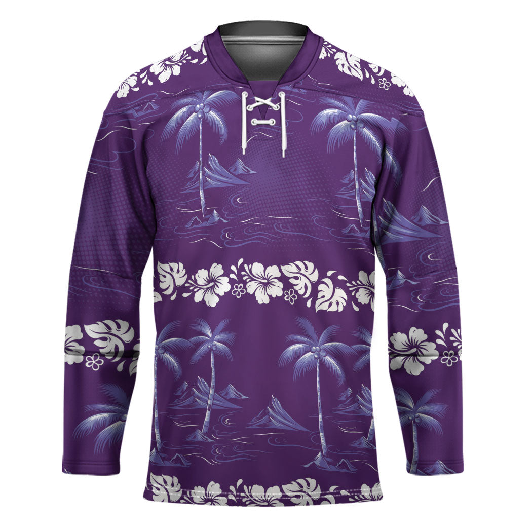 Purple Hawaii Palm Tree Hibiscus Hockey Jersey Fantasy Summer Vibe LT01 Unisex Purple - Polynesian Pride