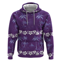 Purple Hawaii Palm Tree Hibiscus Hoodie Fantasy Summer Vibe LT01 Pullover Hoodie Purple - Polynesian Pride