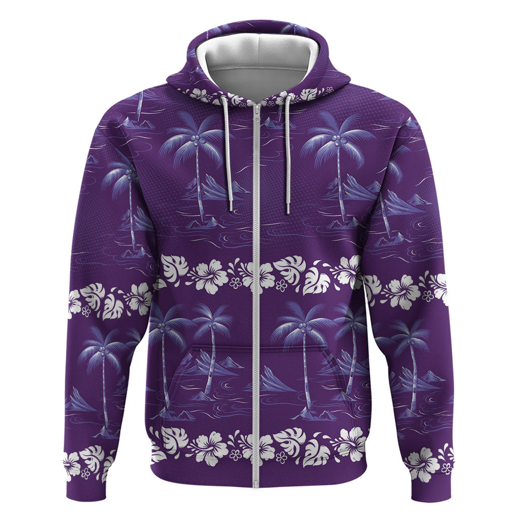 Purple Hawaii Palm Tree Hibiscus Hoodie Fantasy Summer Vibe LT01 Zip Hoodie Purple - Polynesian Pride