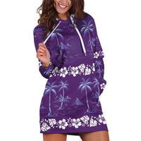 Purple Hawaii Palm Tree Hibiscus Hoodie Dress Fantasy Summer Vibe LT01 Purple - Polynesian Pride